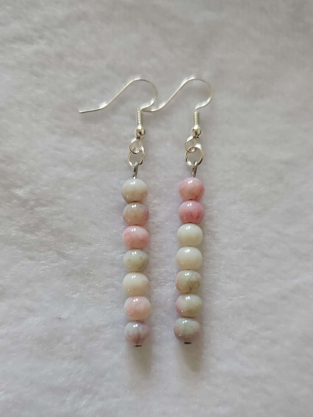 Pink and Cream Beaded Dangle Earrings